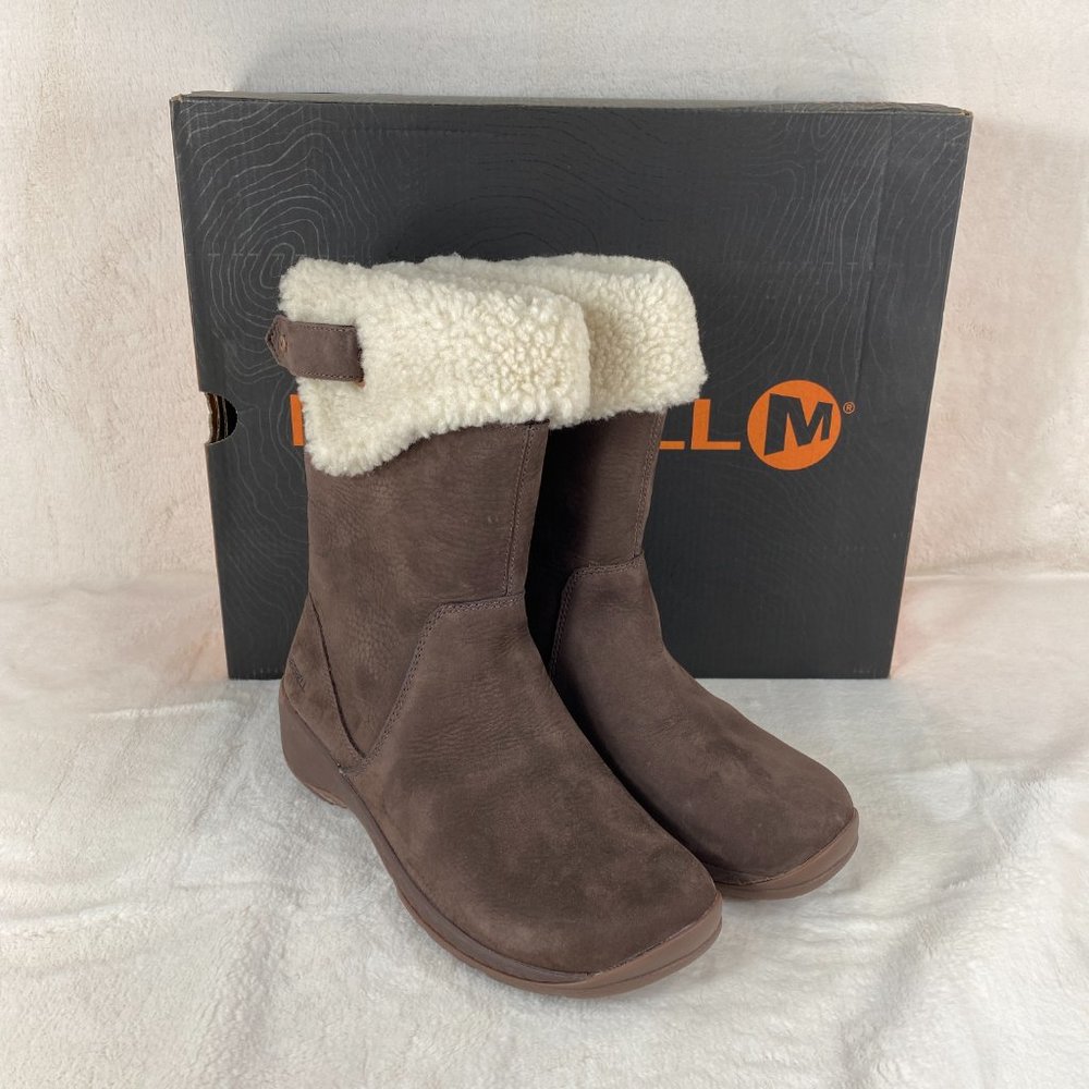 NEW Merrell Womens Encore Q2 Leather Espresso Mid-Calf Winter Snow Boots J94904 - Picture 2 of 12
